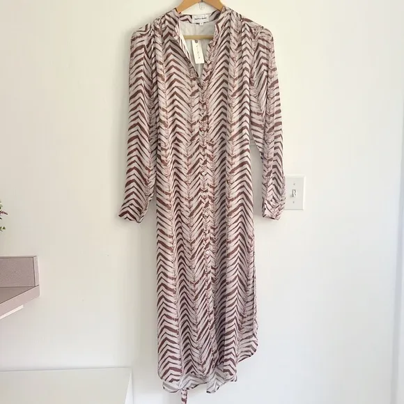 Bella Dahl Willow Goldie Flowy Midi Wrap Shirtdress Golden Chevron Print NWT
