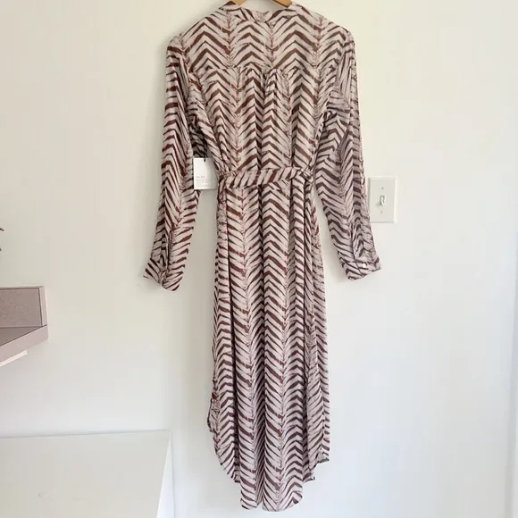 Bella Dahl Willow Goldie Flowy Midi Wrap Shirtdress Golden Chevron Print NWT