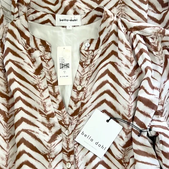 Bella Dahl Willow Goldie Flowy Midi Wrap Shirtdress Golden Chevron Print NWT