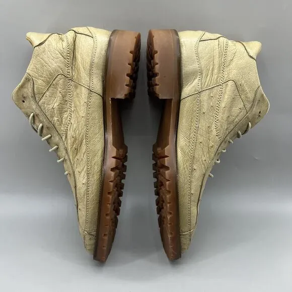 Belvedere Pero Ostrich Dress Boots Men Size 11 Beige Mid Top Leather Lace Shoes