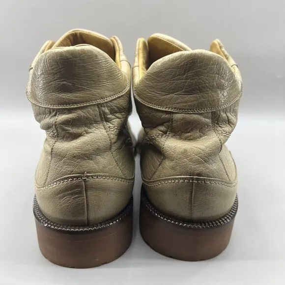 Belvedere Pero Ostrich Dress Boots Men Size 11 Beige Mid Top Leather Lace Shoes