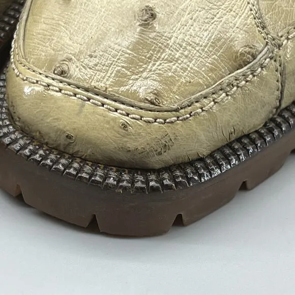 Belvedere Pero Ostrich Dress Boots Men Size 11 Beige Mid Top Leather Lace Shoes