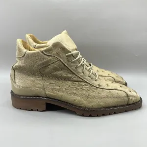 Belvedere Pero Ostrich Dress Boots Men Size 11 Beige Mid Top Leather Lace Shoes