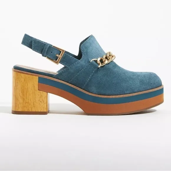 Bernardo Sochi Winter Lake Split Suede gold chain slingback clogs Boho shoes 8.5