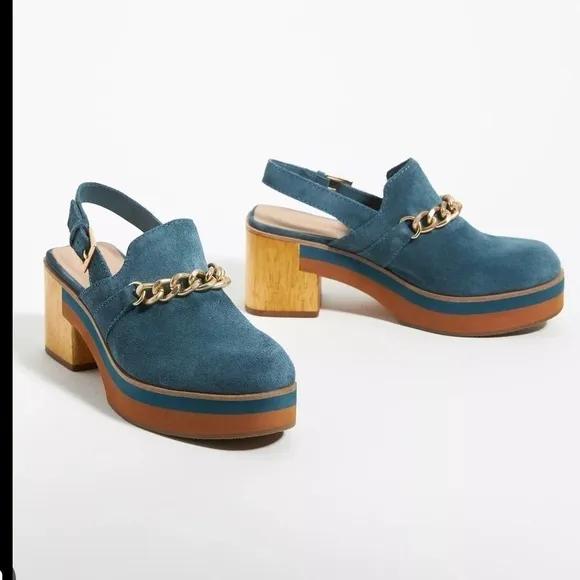 Bernardo Sochi Winter Lake Split Suede gold chain slingback clogs Boho shoes 8.5