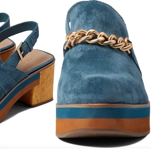 Bernardo Sochi Winter Lake Split Suede gold chain slingback clogs Boho shoes 8.5