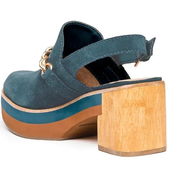 Bernardo Sochi Winter Lake Split Suede gold chain slingback clogs Boho shoes 8.5
