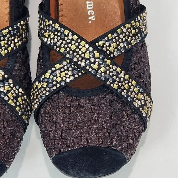Bernie Mev Point Ballet Flat Womens 37 Brown Metallic Studded Straps Woven
