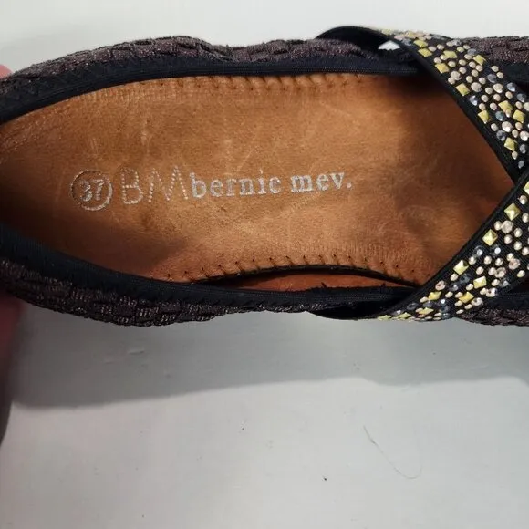 Bernie Mev Point Ballet Flat Womens 37 Brown Metallic Studded Straps Woven