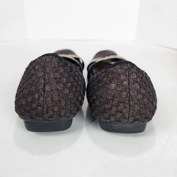 Bernie Mev Point Ballet Flat Womens 37 Brown Metallic Studded Straps Woven