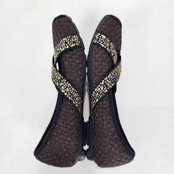 Bernie Mev Point Ballet Flat Womens 37 Brown Metallic Studded Straps Woven