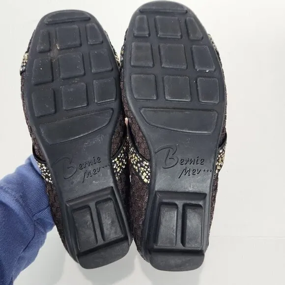 Bernie Mev Point Ballet Flat Womens 37 Brown Metallic Studded Straps Woven