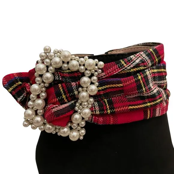 BETSEY JOHNSON Idris Dress Heel Ankle Booties Black Red Multi Plaid Sz 8.5M New