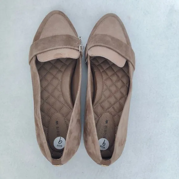 Birdies Women Size 9 The Blackbird Oak Shimmer Tan Suede Loafers Shoes NEW READ