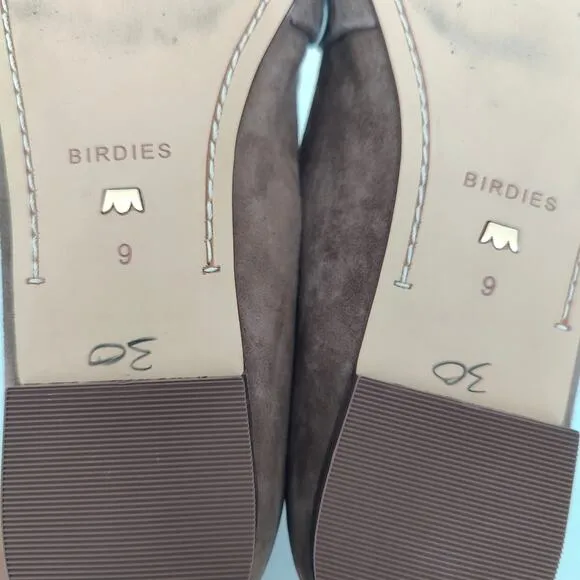 Birdies Women Size 9 The Blackbird Oak Shimmer Tan Suede Loafers Shoes NEW READ