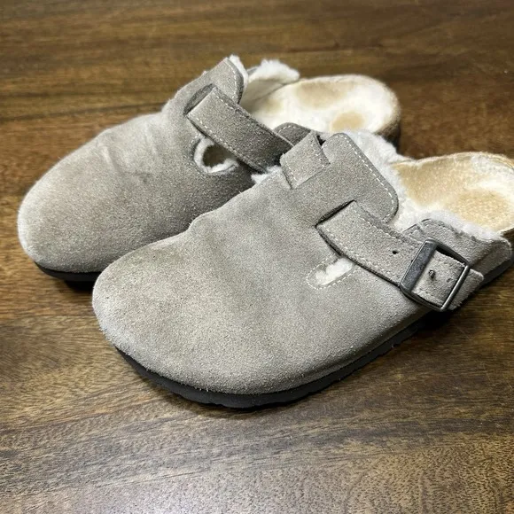 Birkenstock Boston Shearling 38 Grey Mule Clog Slip On