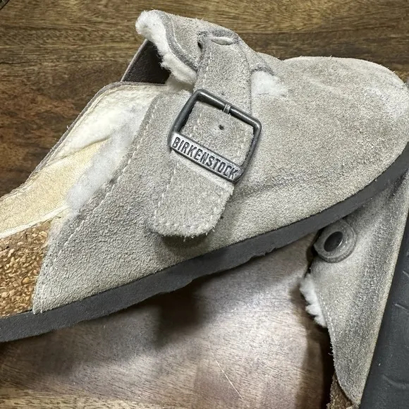 Birkenstock Boston Shearling 38 Grey Mule Clog Slip On