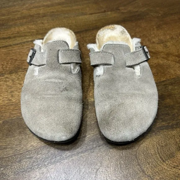 Birkenstock Boston Shearling 38 Grey Mule Clog Slip On