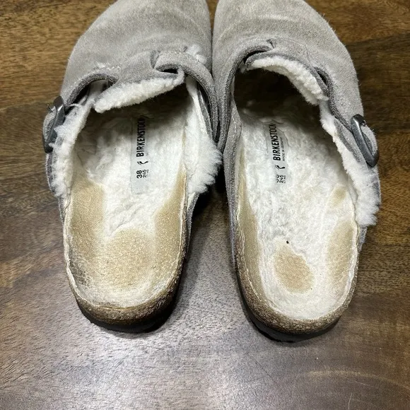 Birkenstock Boston Shearling 38 Grey Mule Clog Slip On