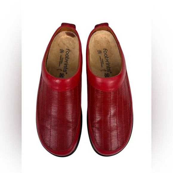 Birkenstock Slip On Size US 9 9.5 EU 42 Footprints Red Leather Clog Mule Casual