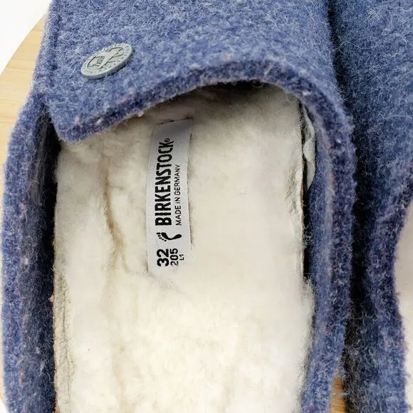 Birkenstock Zermatt Shoes Kids 32 Blue Wool Slip On Mule Sandal Shearling