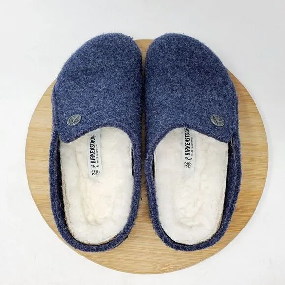 Birkenstock Zermatt Shoes Kids 32 Blue Wool Slip On Mule Sandal Shearling