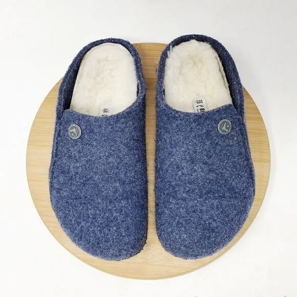 Birkenstock Zermatt Shoes Kids 32 Blue Wool Slip On Mule Sandal Shearling