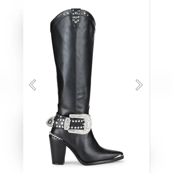 Black Cowboy boots with large silver buckle