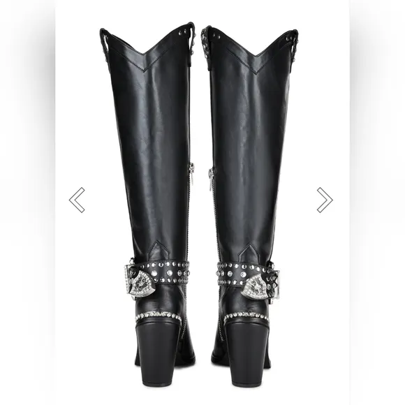 Black Cowboy boots with large silver buckle
