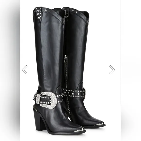 Black Cowboy boots with large silver buckle