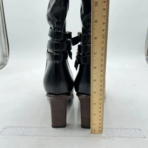 Black Knee High Long Boots Closed Toe Chunky Heel Side Zipper Winter Shoes