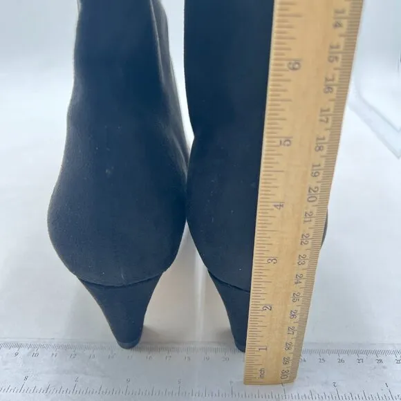 Black Square Toe Comfort Kitten Low Heel Ankle Boot Pull On Bootie Winter Shoes