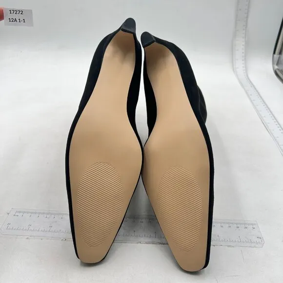 Black Square Toe Comfort Kitten Low Heel Ankle Boot Pull On Bootie Winter Shoes