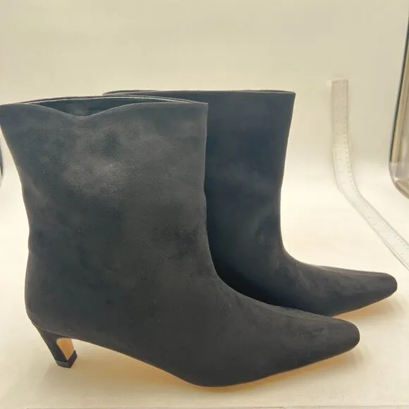 Black Square Toe Comfort Kitten Low Heel Ankle Boot Pull On Bootie Winter Shoes