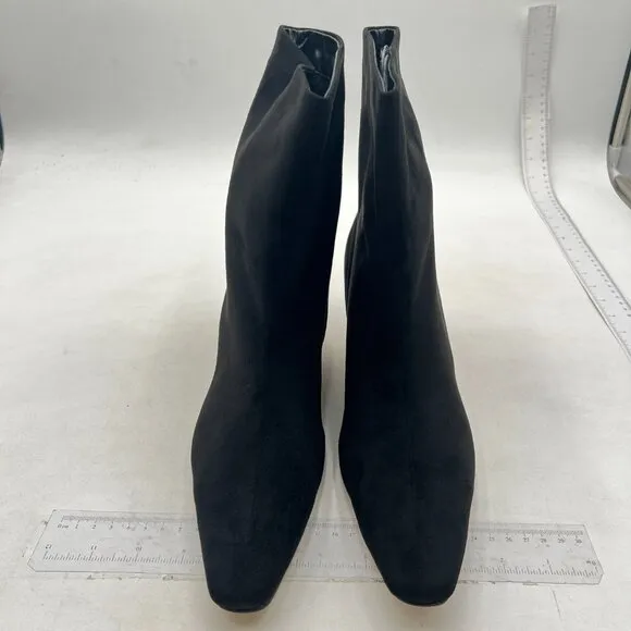 Black Square Toe Comfort Kitten Low Heel Ankle Boot Pull On Bootie Winter Shoes