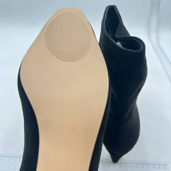 Black Square Toe Comfort Kitten Low Heel Ankle Boot Pull On Bootie Winter Shoes