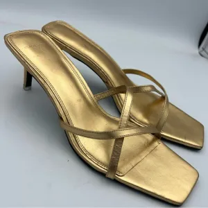Black Suede Studio Arielle All Leather Strappy Sandals Gold Women’s Size EU41