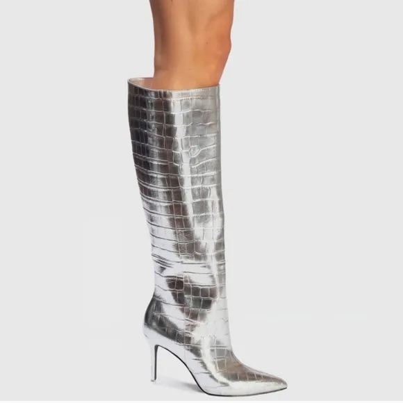 BLACK SUEDE STUDIO Tory Croco Stiletto Knee Boots