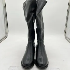 Black Women Regular Round Toe Riding Knee High Boots Wide Calf Back Zipper Shoe