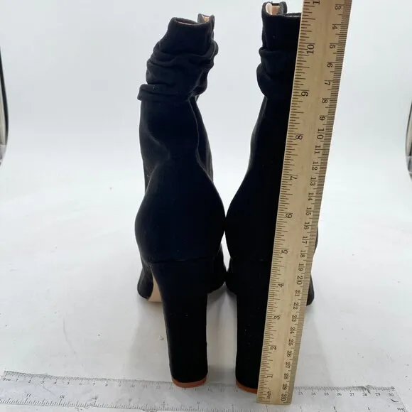 Black Women Slouch Ankle Boot Pointed Toe Chunky High Heel Pull On Winter Boot