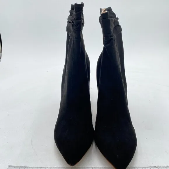 Black Women Slouch Ankle Boot Pointed Toe Chunky High Heel Pull On Winter Boot