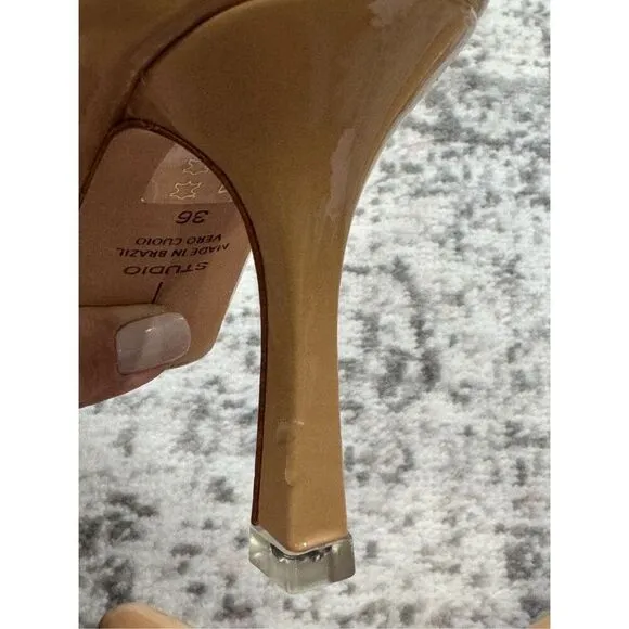 BLACK SUEDE STUDIO Laura in Porcini Patent Ankle Heeled Bootie