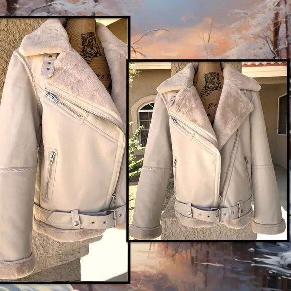 Blank NYC Faux Leather Lining Soft Faux Fur Moto Jacket Size XS