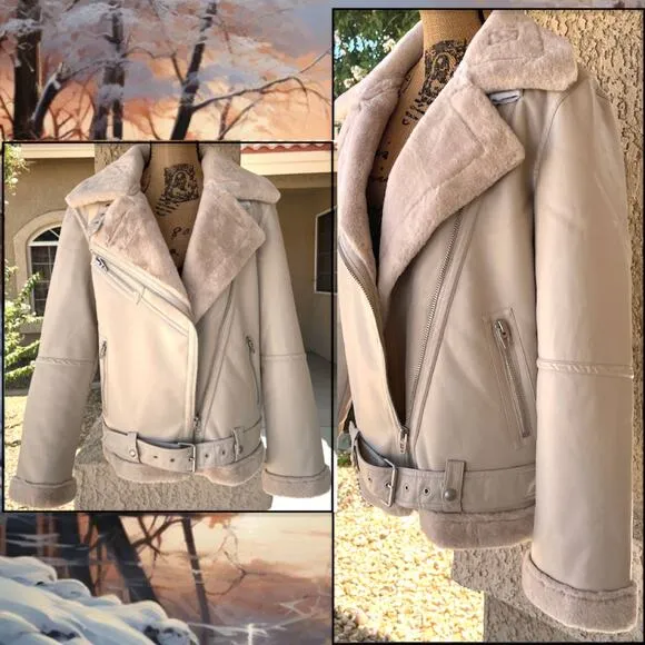 Blank NYC Faux Leather Lining Soft Faux Fur Moto Jacket Size XS