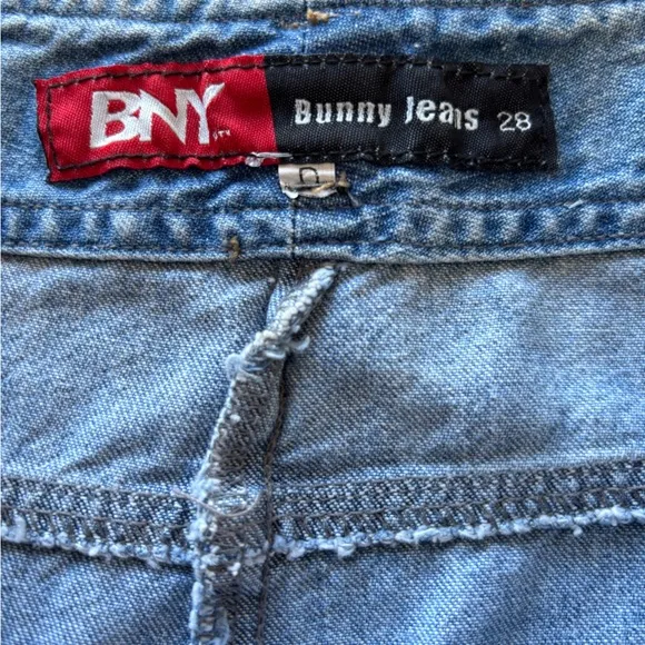 BNY Bunny Jean Size 28 Denim Midi Skirt Y2K Western Deep Front Pockets Back Slit