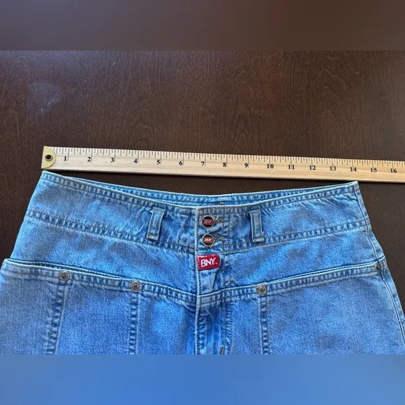 BNY Bunny Jean Size 28 Denim Midi Skirt Y2K Western Deep Front Pockets Back Slit