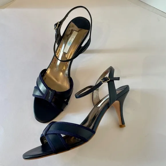 Boden Navy Blue Leather Poppy Heels Almond Toe Sandals 40 NEW Made in Spain