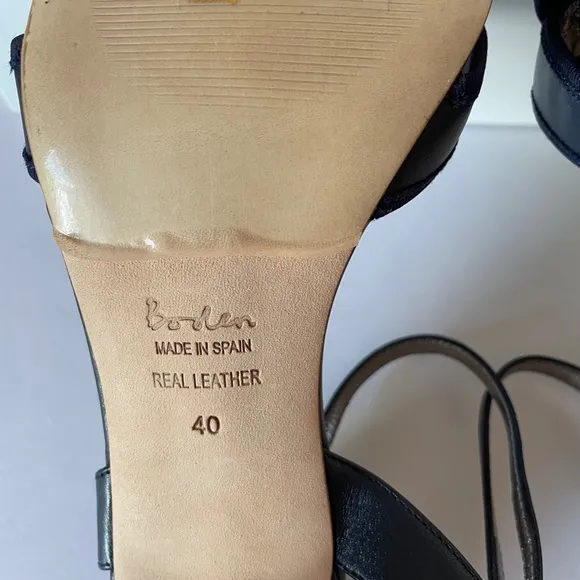 Boden Navy Blue Leather Poppy Heels Almond Toe Sandals 40 NEW Made in Spain