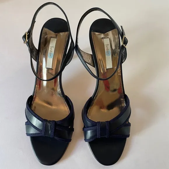 Boden Navy Blue Leather Poppy Heels Almond Toe Sandals 40 NEW Made in Spain