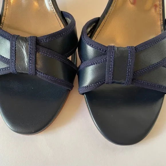 Boden Navy Blue Leather Poppy Heels Almond Toe Sandals 40 NEW Made in Spain